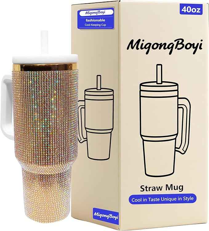 40-OZ Insulated Water Bottle,Insulated Stainless Steel Tumbler,Reusable Cold Drink Thermos,BPA-Free, Double-Wall Stainless Steel Water Bottle (Golden Copper Color-Diamond, 40, Fluid Ounces)