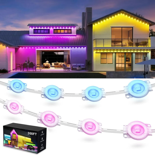 Fussion 300ft Permanent Outdoor Lights for House, 2025 Smart RGB LED Outside Lights with APP Remote Control, IP67 Waterproof Eternity Eaves Lighting for Christmas, Halloween, Holiday, Party, Daily