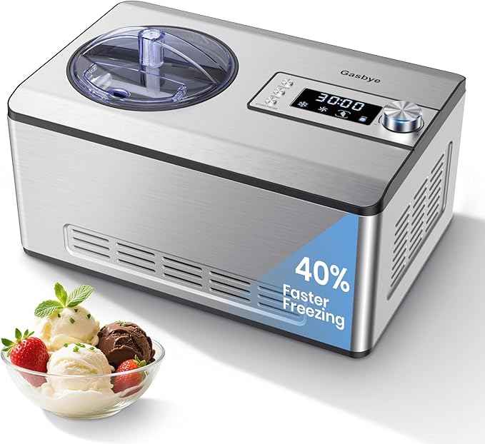 Gasbye Ice Cream Maker with Upgraded Compressor, [40% Faster Freezing], No Pre-Freezing Needed, LED Display, 2.1 Qt Capacity, Easy Operation for Ice Cream & Yogurt, Stainless Steel