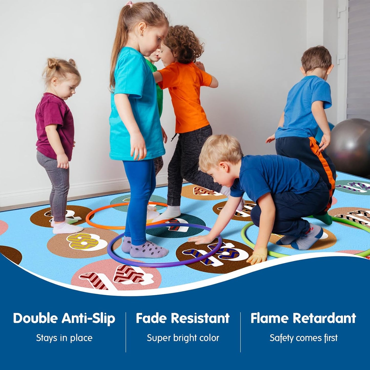 Booooom Jackson Pastel Number Seating Classroom Rug for Kids Room Seating Décor, 7'54''x13'12'' Large Preschool Carpet Seating Rug for Teaching and Playroom, Non-Slip Rubber Backing（Blue）