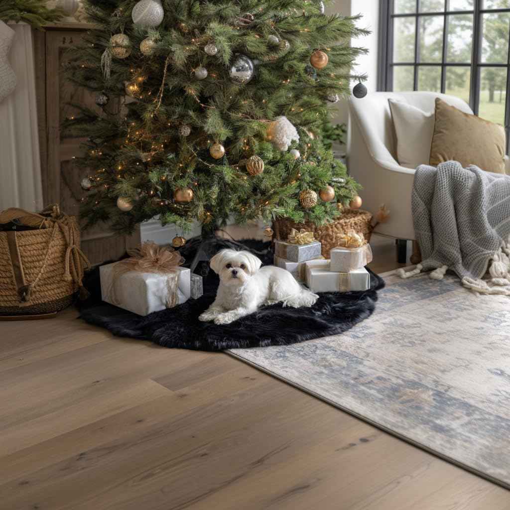 AOGU 24 Inch Faux Fur Christmas Tree Skirt Black Plush Skirt for Merry Christmas Party Christmas Tree Decoration