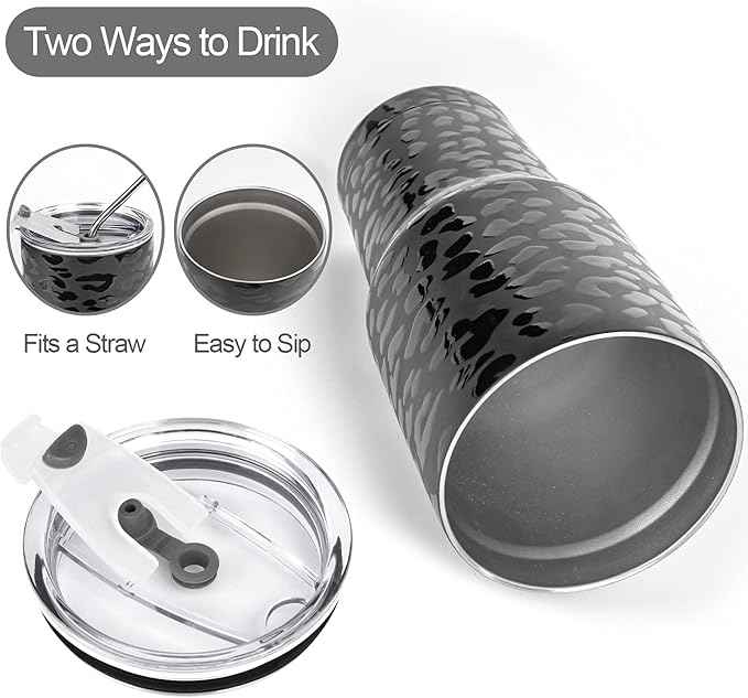 D·S 30oz Black Leopard Tumbler Stainless Steel Insulated Travel Mug with Straw Lid Cleaning Brush