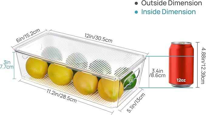 Vtopmart 2pcs Clear Organizers and Storage Bins with Lids, Stackable Plastic Storage Containers with Handles for Fridge, Freezer, Pantry, Cabinet, Kitchen Organization