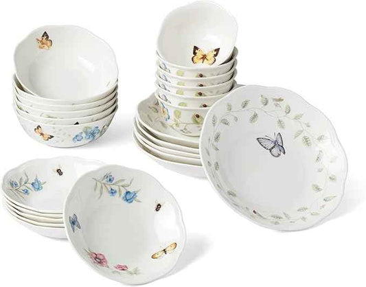 Lenox Dinnerware Set, Butterfly Meadow 24-Piece Bowls Set, Service For 6, Elegant Porcelain Dinnerware, Microwave And Dishwasher Safe, Dish Set, Plates & Dishes, Ramen Bowl (Assorted, 24 Piece)
