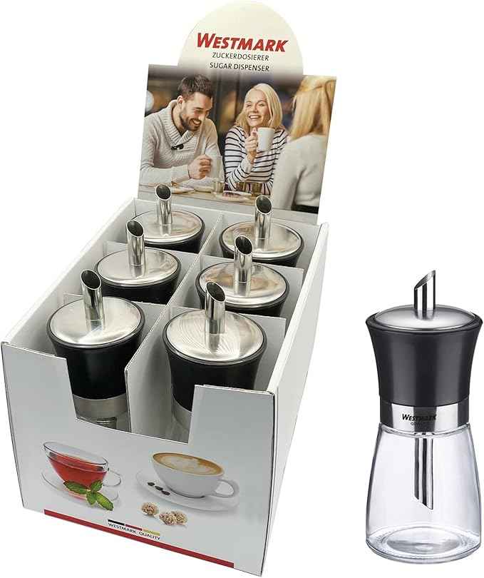 Westmark 63592611 Sugar Dispenser, Capacity: 190 ml Each, Glass/Stainless Steel/Plastic, Blacky, Transparent/Black/Silver