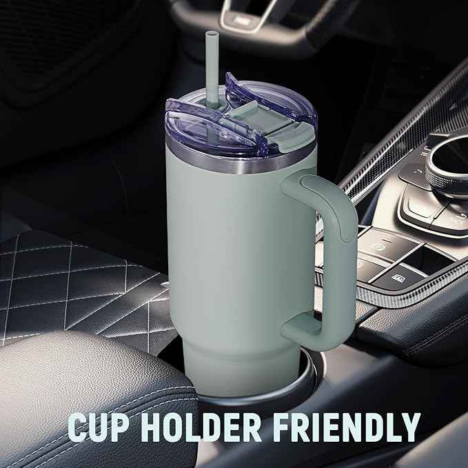 COKTIK 40 oz Tumbler With Handle and Straw, Insulated Tumbler With Leakproof Lids, Stainless Steel|BPA-Free, Cold for 24 H (Shale)