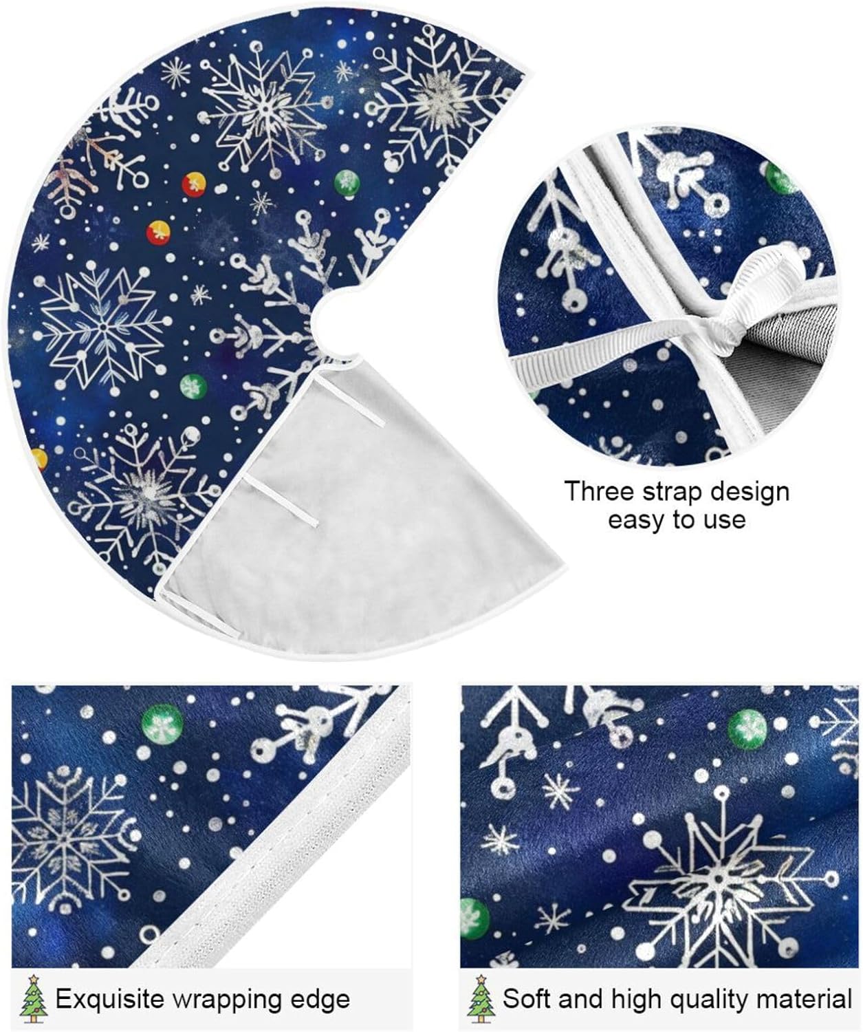 Christmas Tree Skirt, 48 Inch White Snowflakes Blue Background Xmas Tree Skirt for Christmas New Year Party Decorations Christmas Tree Mat