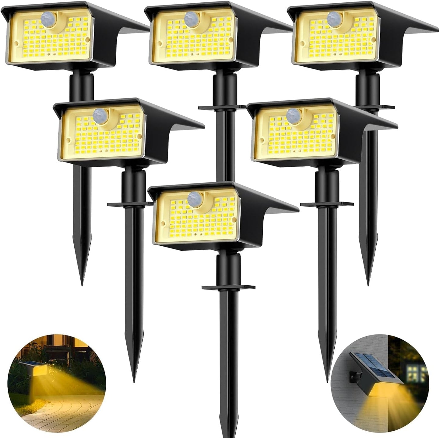 nipify Solar Spot Light, 6 Pack/62 LED, Motion Sensor, Warm White, Waterproof, for Outdoor Yard Pathway