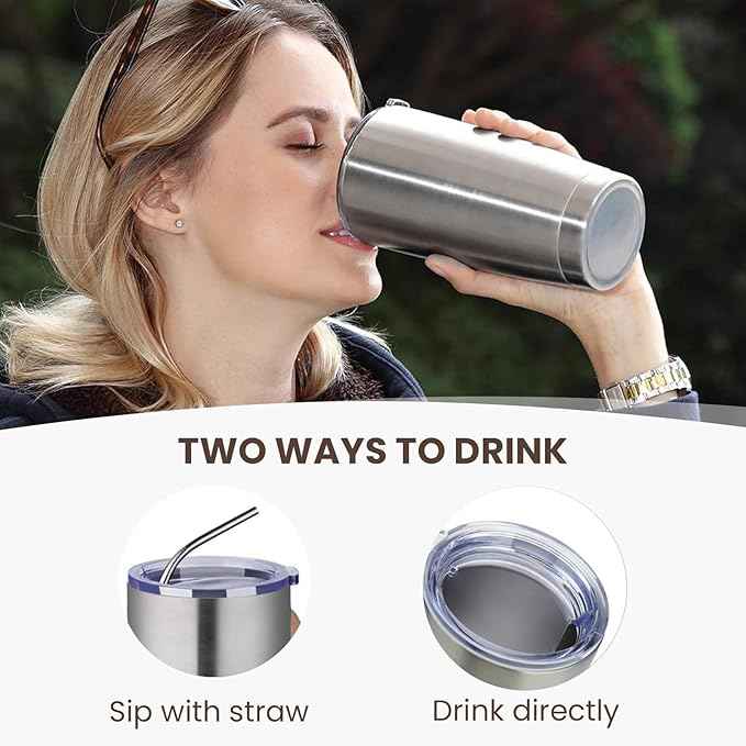 MEWAY 20oz Tumbler 8 Pack Double Wall Vacuum Insulated Travel Mug Bulk, Stainless Steel Tumblers with Lid and Straw, Durable Powder Coated Coffee Cups for Cold & Hot Drinks (Silver, 8)