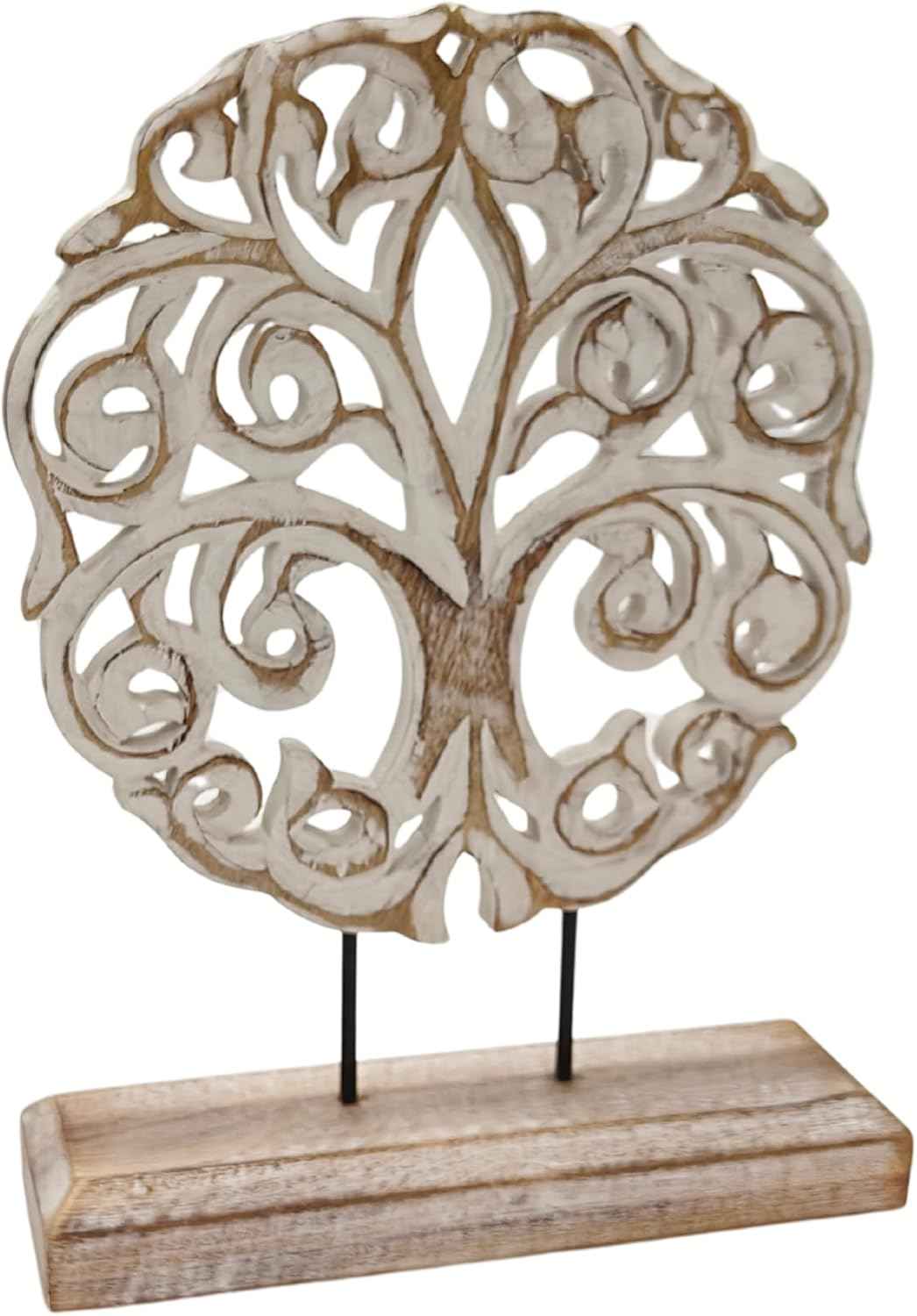 VANIYA CRAFTS® Tree of Life Solid Wood Sculpture – Handmade Farmhouse Decor for Living Room, Shelf, Mantle, Entryway, Coffee Table, or Housewarming Gift (Antique White)