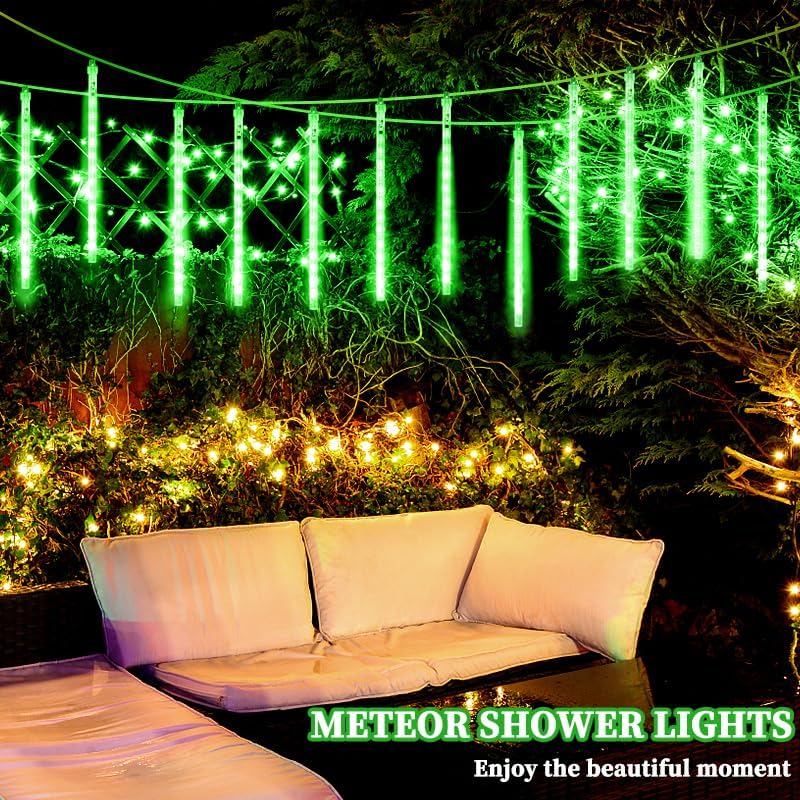 High Brightness 10 Tube 12 Inch 360 LED Meteor Shower Rain Lights Cascading Falling Rain Outdoor Light for Christmas Halloween Tree Raindrop Decoration