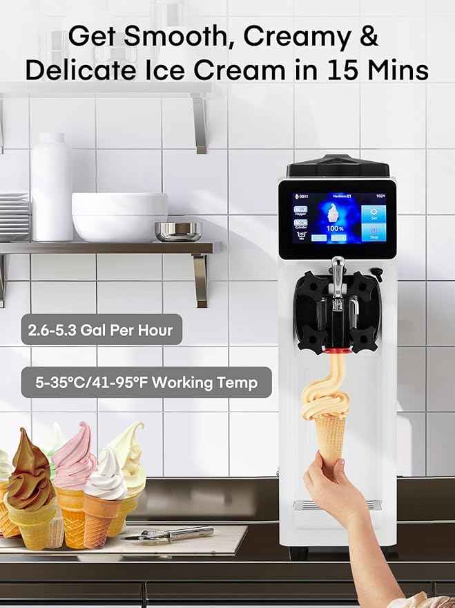 Commercial Ice Cream Machine, 2.6-5.3 Gal/h Soft Serve Ice Cream Machine with 4L Hopper & 1.6L Cylinder, Pre-Cooling & Auto Clean, Touch LCD for Snack Restaurants Bars (white, 4L)
