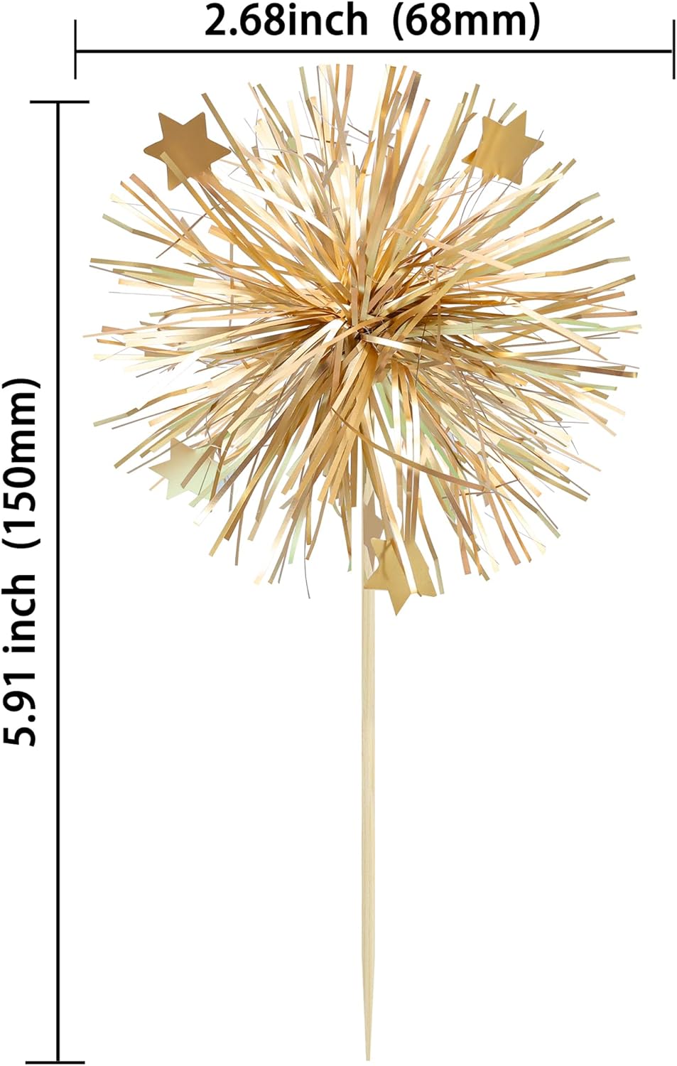 Ephlyn 30Pcs Foil Firework Cupcake Toppers Party Birthday Cake Toppers Supplies Sparkle Tinsel Cocktail Fruit Toothpick for Birthday Wedding Graduation Party Supplies Gold