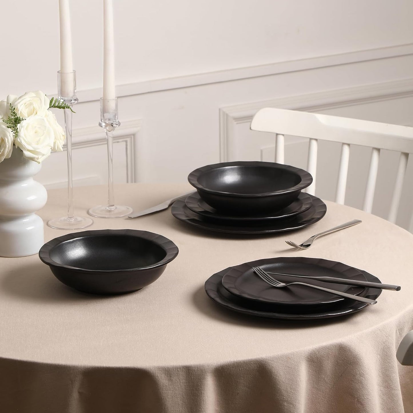 Stone Lain Oasis 4-Piece Salad Plate Set Stoneware, Black