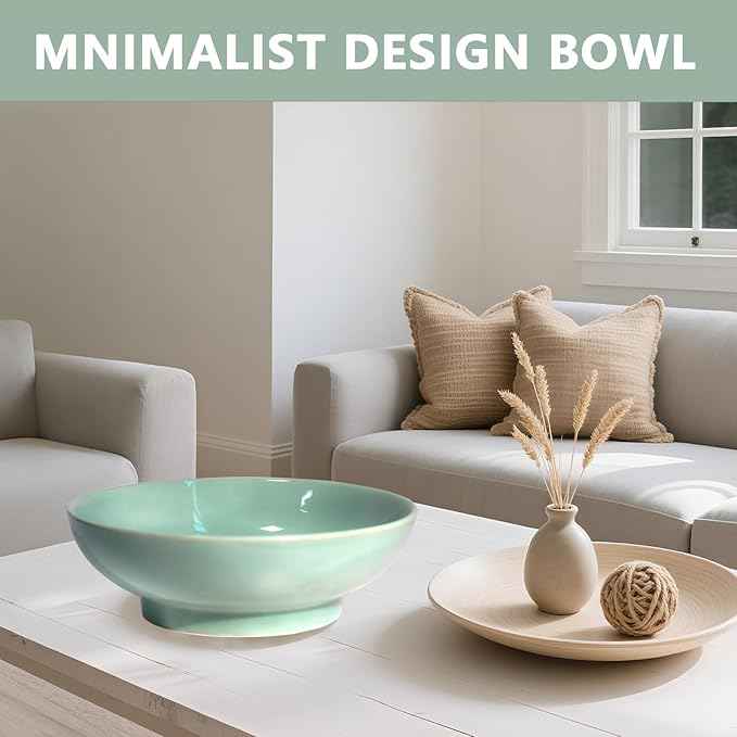 10" Decorative Bowl,Ceramic Fruit Bowl for Kitchen Counter,Coffee Table, Dining Room,Table Centerpiece Bowel,Entryway Key Holder & Jewelry Organizer (Jade green)