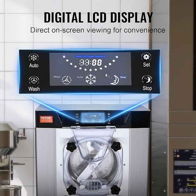 VEVOR Commercial Ice Cream Machine, 12 L/H Yield, 1713W Single Flavor Countertop Hard Serve Ice Cream Maker, 4.5L Stainless Steel Cylinder, LED Panel Auto Clean Pre-cooling, for Restaurant Snack Bars