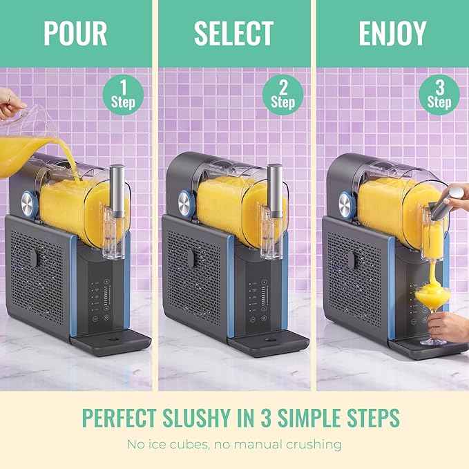 Slushie Machine for Home, 66oz Smart Frozen Drink Maker, 5 Programs & Clean Mode, No-Ice-Needed Slushy Maker for Margaritas, Smoothies, Milkshakes, Cocktails, and Soft Serve Ice Cream (Blue)