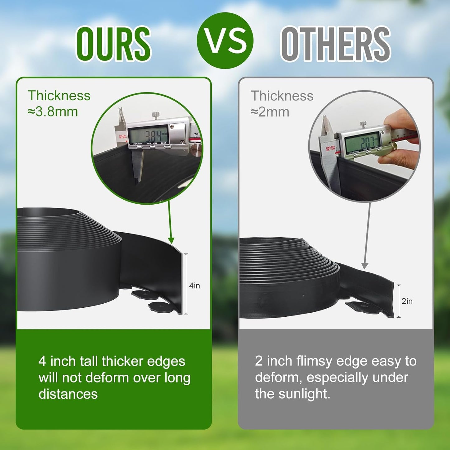 Landscape Edging 4 Inch Tall 150FT with 160Pcs Metal Spikes, Plastic Garden Edging Border Landscape Edging Border Lawn Edging for Landscaping, Flower Bed, Yard