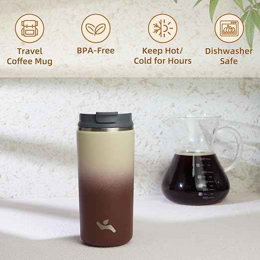 Konokyo Tumbler with Lid, 12 oz Travel Coffee Mug Double Wall Vacuum Stainless Steel Thermal Metal Cup Insulated Water Bottle,Latte