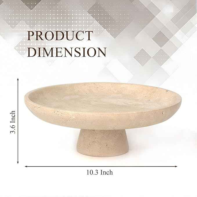YMXYJM Natural Marble Pedestal Fruit Bowl, Large Decorative Bowl for Kitchen Counter/Living Room/Dining Table/Entryway, Beige