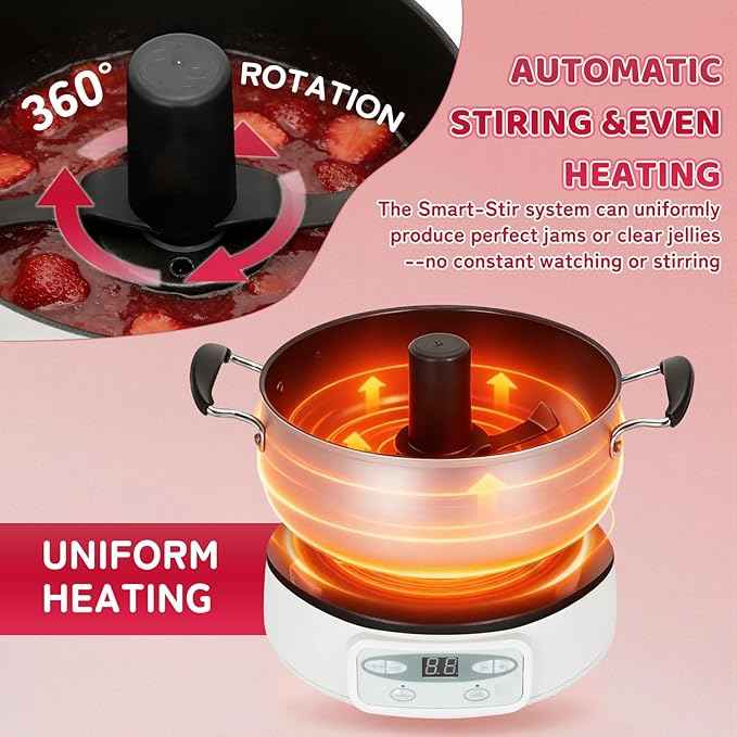 Automatic Jam and Jelly Maker 1000W, Electric Jam Jelly & Sauce Machine 2L Per Batch (≈4 x 16OZ), Electric Pot Stirrer Machine Non-Stick Self Stirring Pot BPA-Free, Replace Ball Fresh Jam Maker