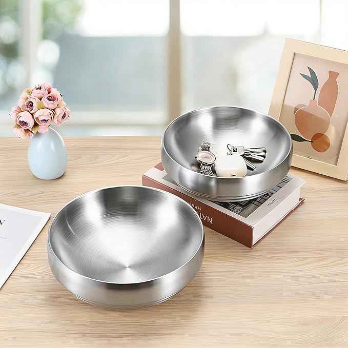 Key Bowl for Entryway Table 8.3" Modern Decorative Bowl Catchall Bowl for Candy Fruit Serving Bowls for Kitchen Counter, Coffee Table,Silver