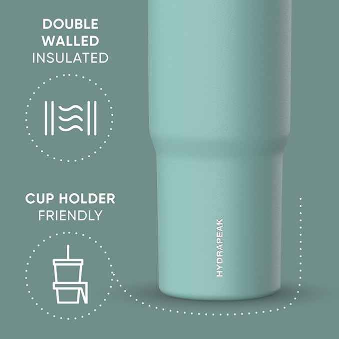 Hydrapeak Nomad 32 oz Tumbler with Handle and Straw Lid, Leakproof, Double Insulated, 32oz Cup Stainless Steel (Pale Sage)