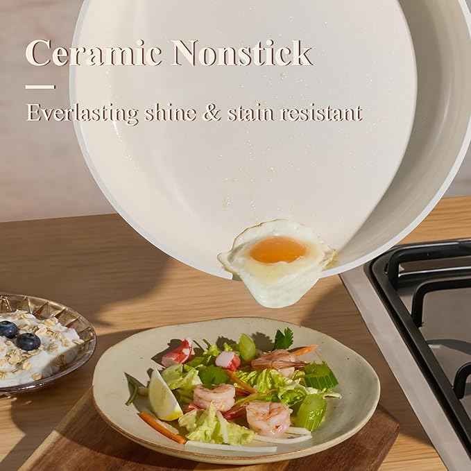 CAROTE Ceramic Cookware Set, Pots and Pans Set Non stick, 14-Piece Induction Cookware, Non toxic Healthy Non Stick Kitchen Cooking Set, with Frying Pans Set,Large Capacity Soup Pot