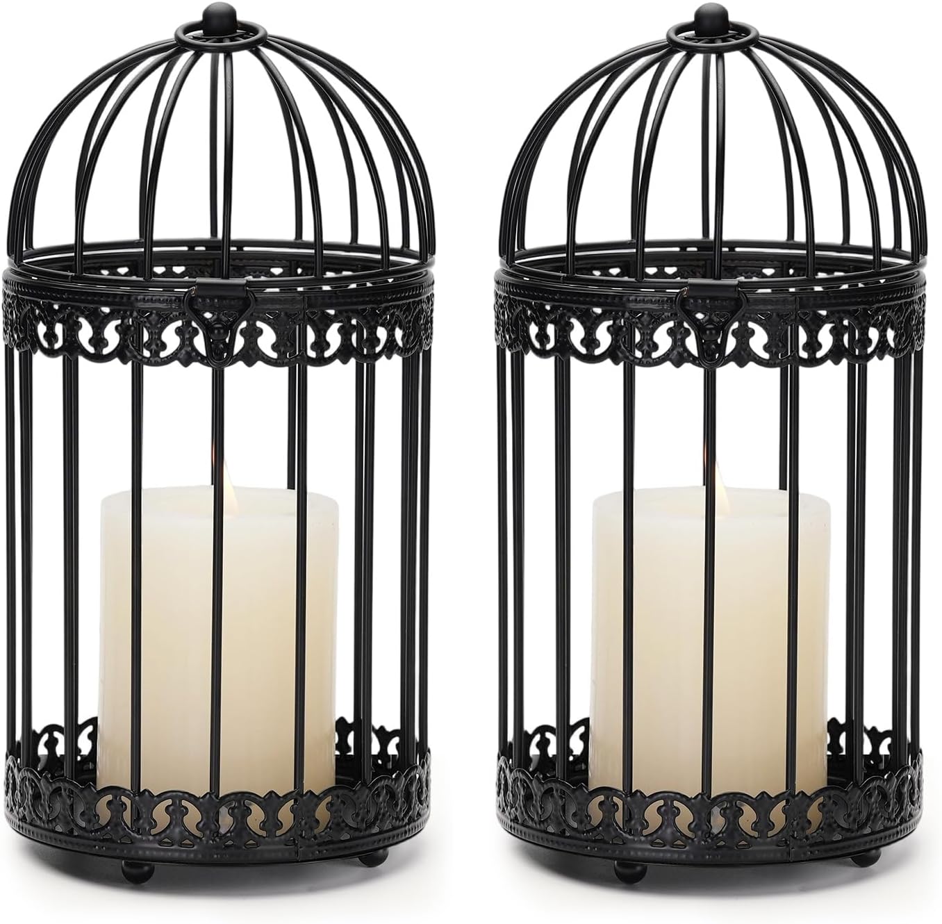NUPTIO Vintage Bird Cage Lantern: Black Hanging Bird Cage Decor Candle Lanterns for Centerpiece - Large Birdcage Pillar Candles Holder for Halloween Christmas Bridal Shower 10 Inch H