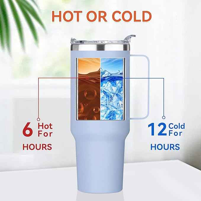 HASLE OUTFITTERS 40 oz Stainless Steel Tumbler with Handle, Vacuum Insulated Tumblers Bulk, Reusable Double Wall Travel Coffee Mug, Durable Powder Coated Water Bottle(Blue, 1)