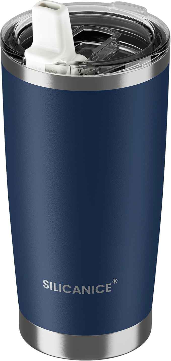 20oz Hygienic Insulated Tumbler — 100% Leakproof Lid with Removable Spout & Straw, Reinforced Vacuum-Protection Base, Cup Holder Friendly, for Iced Coffee, Smoothie/Water on the Go - Navy Blue