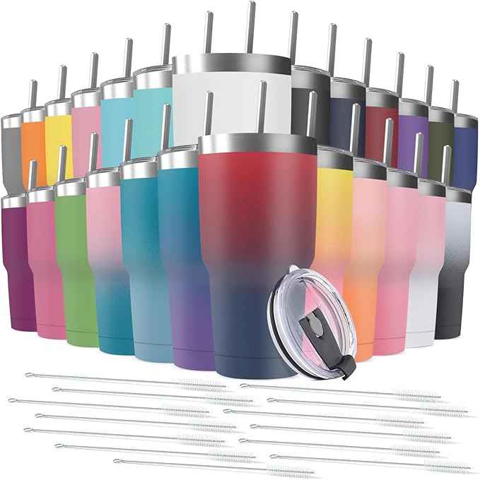 30oz Stainless Steel Travel Mug with Lid, Double Wall Vacuum Insulated Bulk Tumbler with Straws, Powder Coated Coffee Cup Suitable for Vehicle Cup Holders