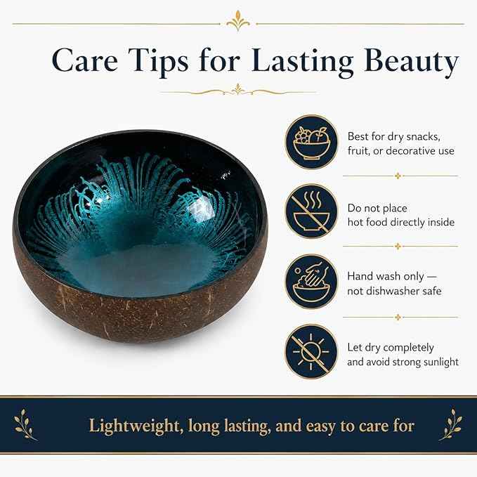 ChezMax Natural Coconut Bowl With Mother of Pearl Inlaid Shell - Key Holder for Entryway Table, Candy Container, Nuts and Dry Snacks Storage - Round Handcrafted Decoration