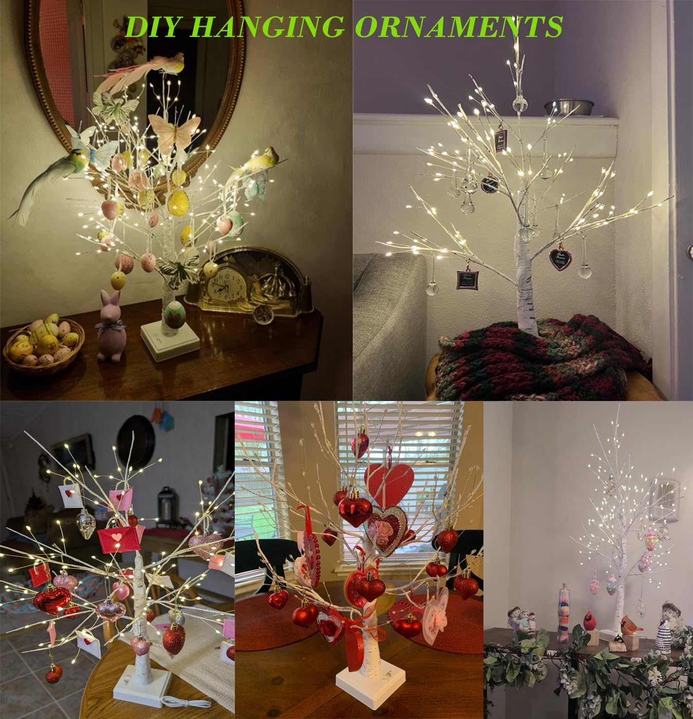 2FT Fairy Birch Tree with 144 LED Lights Artificial Tree Lamp with Timer for Easter Christmas Decoration Light Spirit Tree USB/Battery Powered Branch Trees for Party Wedding Home (144 LED Light)