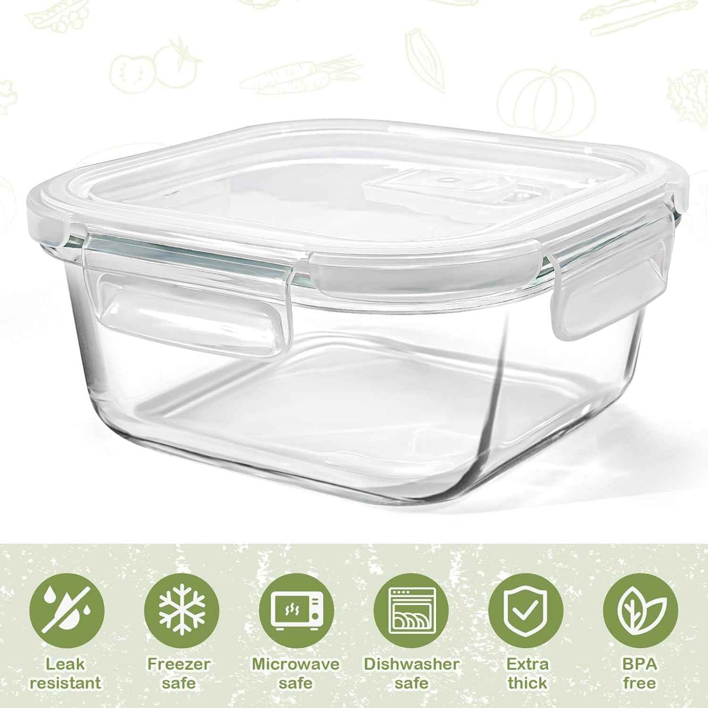 Square Glass Containers with Lids 24oz - Borosilicate Glass Food Storage Set 3 Cup, Freezer Safe Meal Prep Containers, Sandwich Lunch Box, Yogurt Cereal Bowls with Vented Lids BPA Free 4 Pack