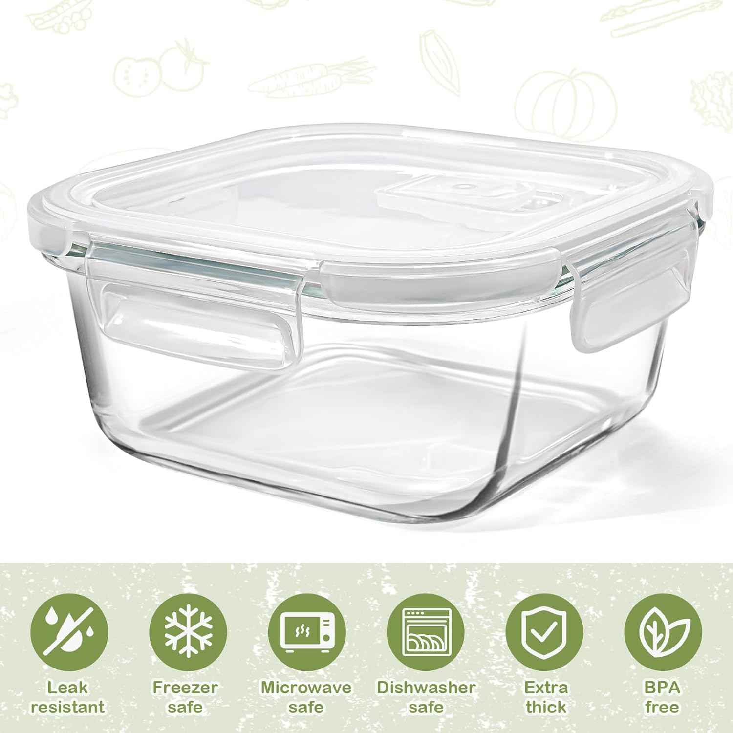 Square Glass Containers with Lids 24oz - Borosilicate Glass Food Storage Set 3 Cup, Freezer Safe Meal Prep Containers, Sandwich Lunch Box, Yogurt Cereal Bowls with Vented Lids BPA Free 4 Pack