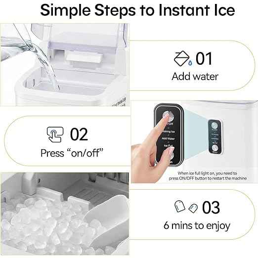 NEWBULIG Nugget Ice Makers Countertop, Portable Nugget Ice Machine, Ready in 6 Mins, 24lbs in 24Hrs, Auto-Cleaning, with Basket and Scoop, for Home, Kitchen, RV, Camping, White