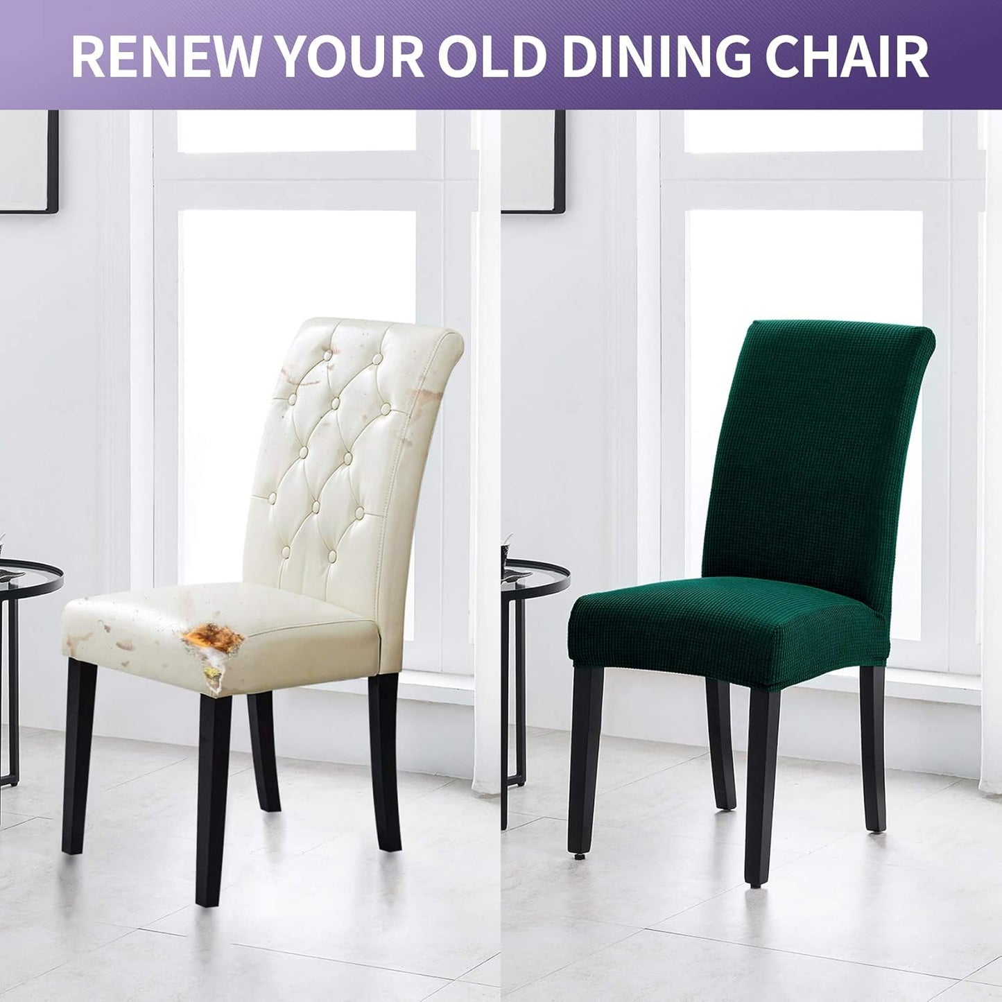 Joccun Chair Covers for Dining Room Set of 8, Dining Chair Slipcovers Stretch Dining Room Chair Covers Seat Protector,Washable Parsons Chair Cover for Home,Hotel,Banquet(Hunter,8 Pack)