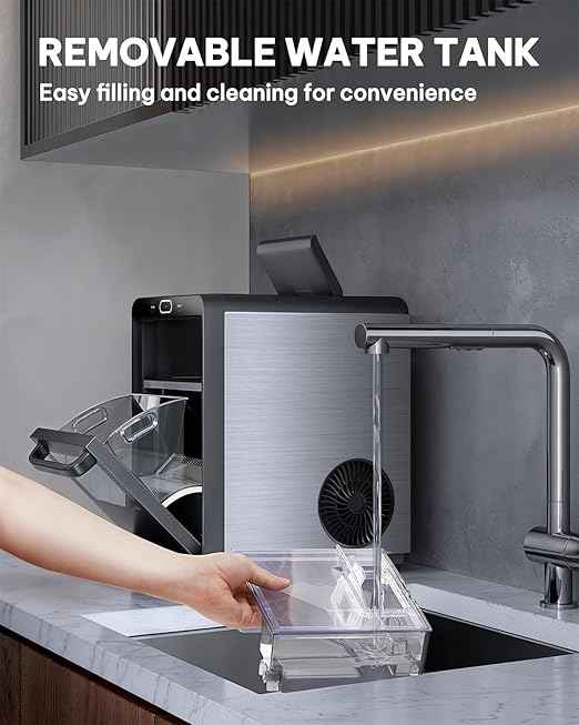 Silonn Nugget Ice Maker Countertop - 44lbs/24h Crushed/Pebble Ice Machine, Front Pull-Out Water Tank & Removable Basket, Stainless Steel Finish for Home Kitchen