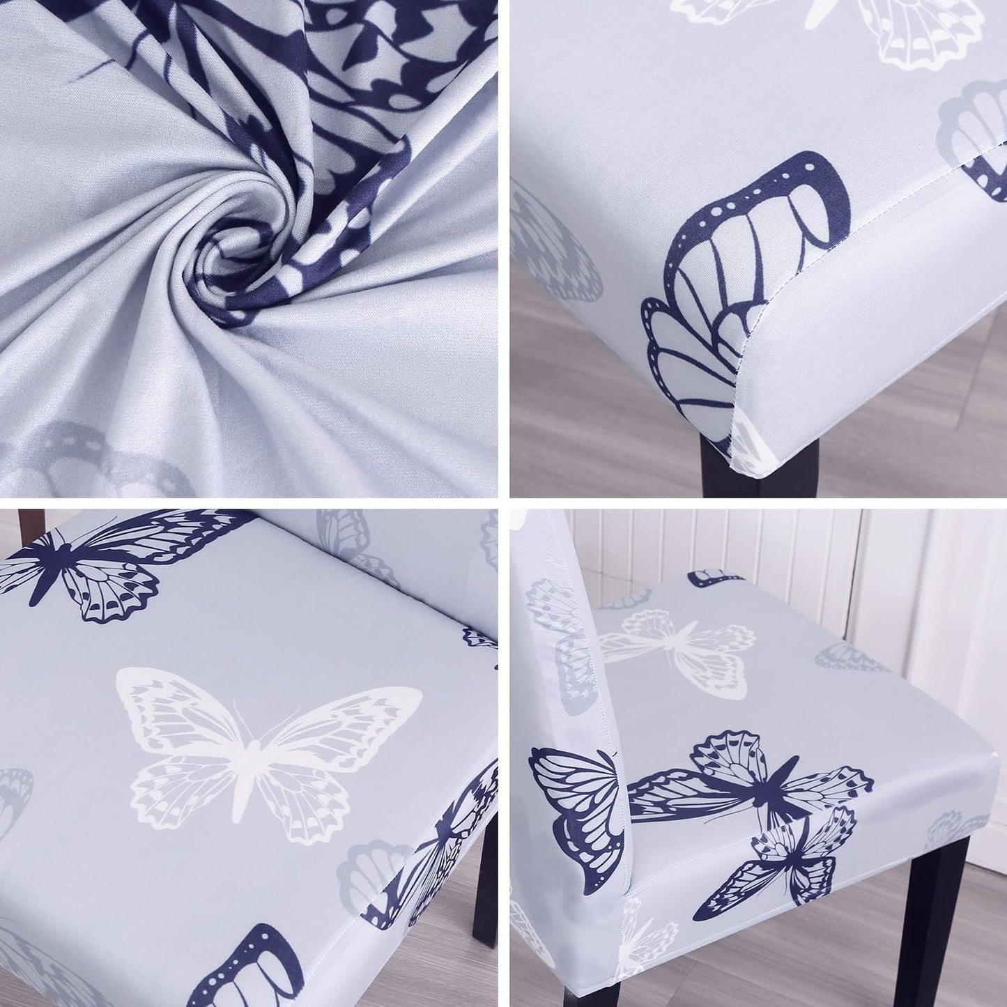 JQinHome Pattern Chair Covers for Dining Room Set of 4, High Stretch Removable Washable Parsons Chair Slipcover for Home Party Hotel Wedding Ceremony (Grey Butterfly,4PCS)