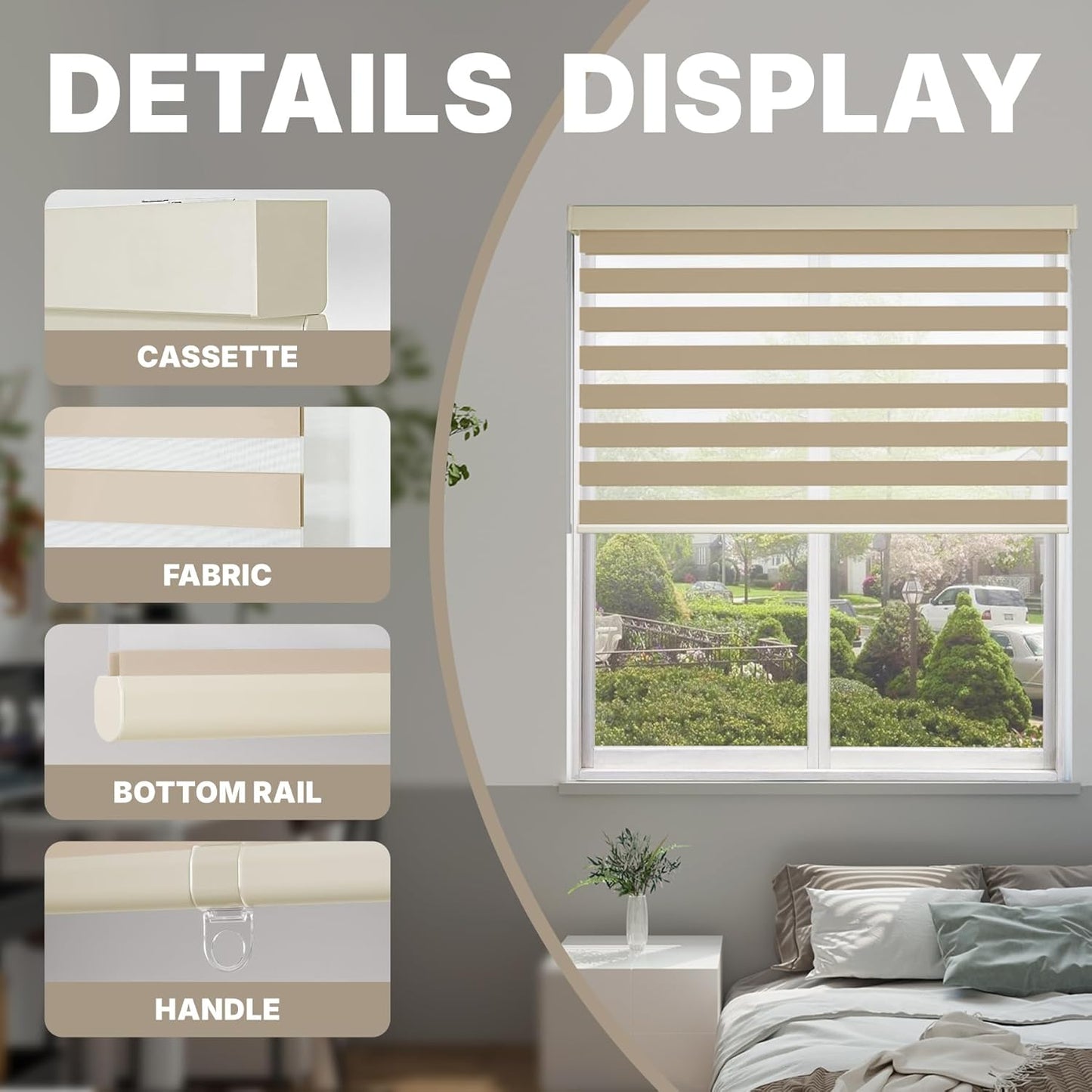 HESTIA Cordless Zebra Blinds Light Filtering Roller Shades UV Blocking Blackout Privacy Indoor Window Shades for Home Office Day and Night, Beige,33" W x 54" H