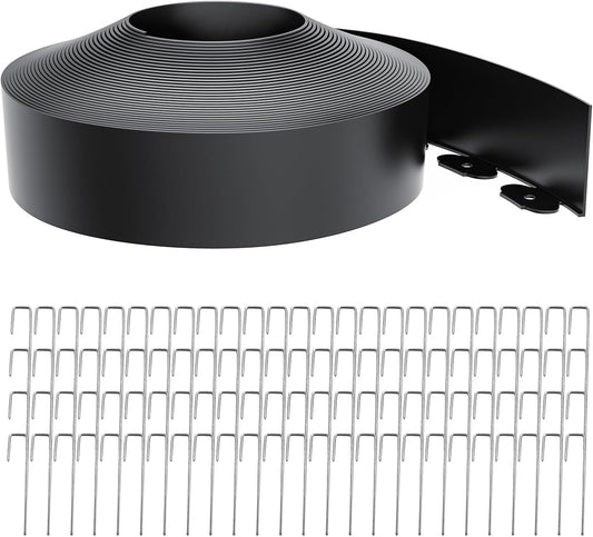 Landscape Edging 4 Inch Tall 80FT with 100Pcs Metal Spikes, Plastic Garden Edging Border Landscape Edging Border Lawn Edging for Landscaping, Flower Bed, Yard