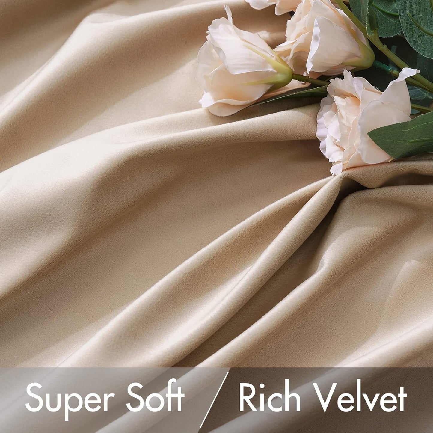 MIULEE Velvet Curtains 84 inches - Pinch Pleated Luxury Room Darkening Curtains for Bedroom Living Room Blackout Thermal Insulated Super Soft Window Drapes Rod Pocket, Camel Beige, 2 Panels