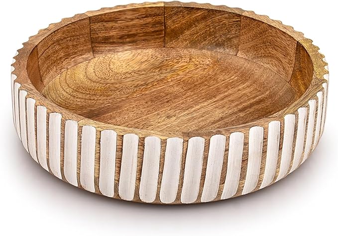 Kimona Fruit Bowls Wood Fruit Bowl or Decorative Bowl for Table Décor for Kitchen Counter or Farmhouse Christmas Centerpiece (10" X 10" X 2.5")