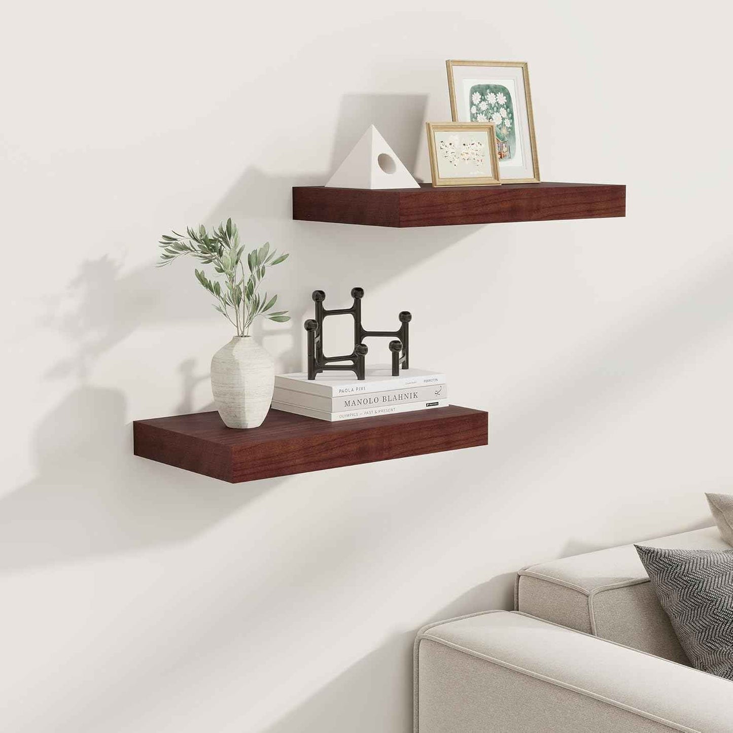 Fun Memories 9 Inch Deep Floating Shelves, Rustic Solid Wood Floating Shelf 16 Inch Long, 16 x 9 Wide Bathroom Shelves for Storage & Display, Red Brown