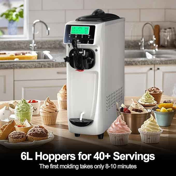 Ice Cream Maker Machine for Home, 5 Inch Screen Soft Serve Ice Cream Machine 3.5 Gals/H Single Flavor Ice Cream Maker with Pre-Cooling Soft Serve Machine with 1.6 Gals Tank for Birthday Party