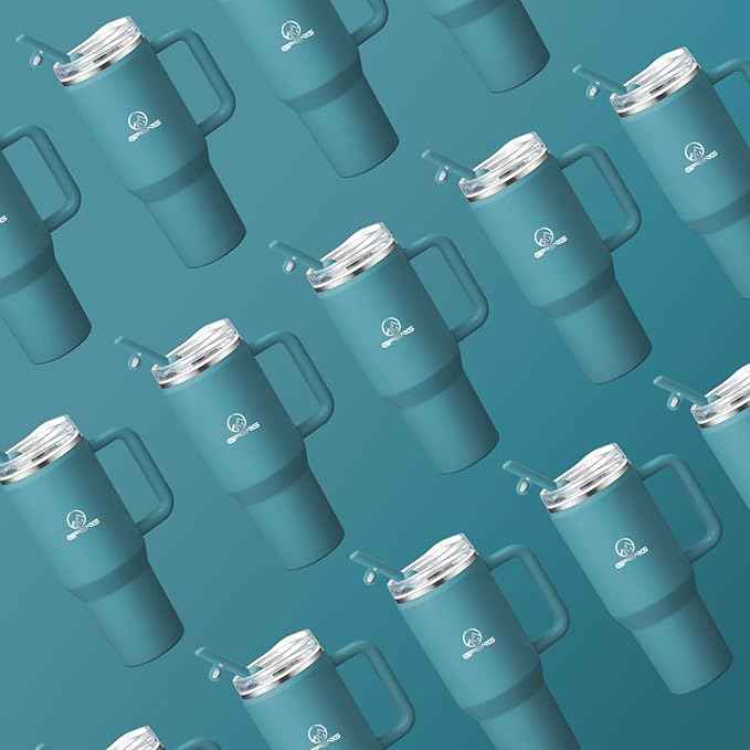 Gpeng 30/40/50 oz Tumbler with Handle, Water Bottles with Straw Lid, Insulated Stainless Steel Travel Mug Cup Holder Friendly, Keep Drinks Cold or Hot for Hours (LightBlue, 30 oz)