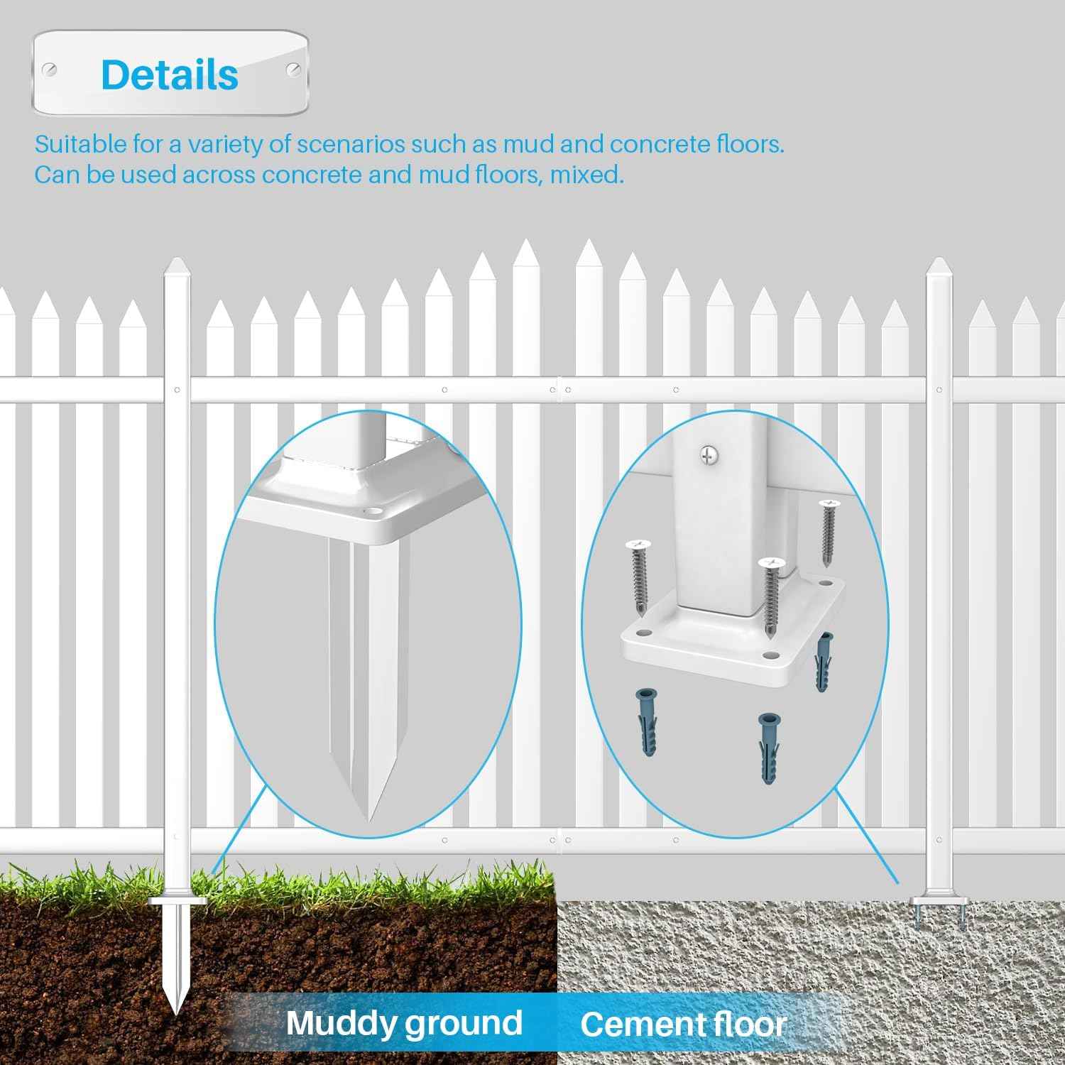 Patio Vinyl Picket Fence White Panels 36" H x 84" W PVC Decorative Fences for Front Yard Porch Patio Deck Pool Air Conditioner Safety Dog Fencing (20 Pickets, Scallop)