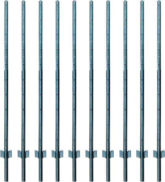 ARIFARO Sturdy Duty Metal Fence Posts 6 Feet,Pack of 10, 3-4-5-6-7 Feet No Digging Garden U Post for Wire Fencing Steel Poles for Yard, Outdoor