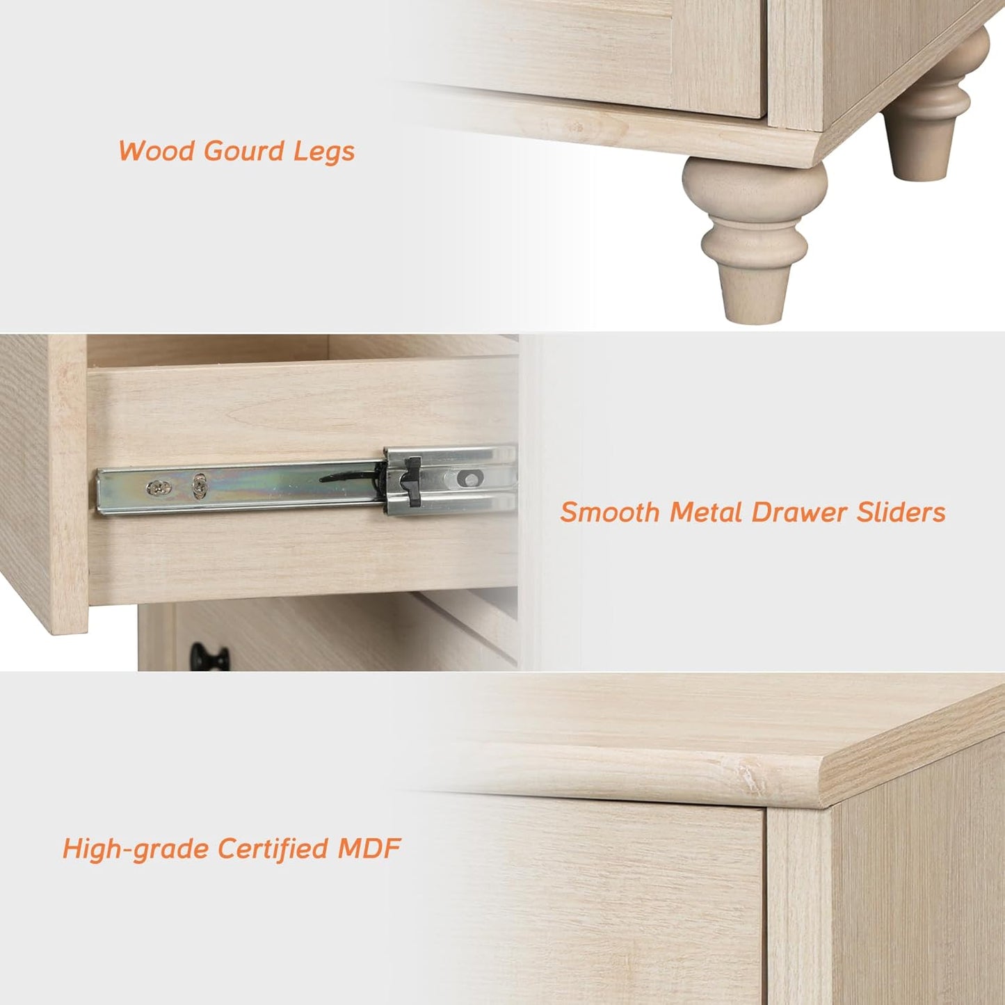 WAMPAT Baby Dresser with 3 Drawers, Kids Dressers with Wide Chest of Drawers, Mid Century Modern Wooden Closet Storage Organizer, Small Dressers for Bedroom, Nursery, Hallway, Beige, 34 inch